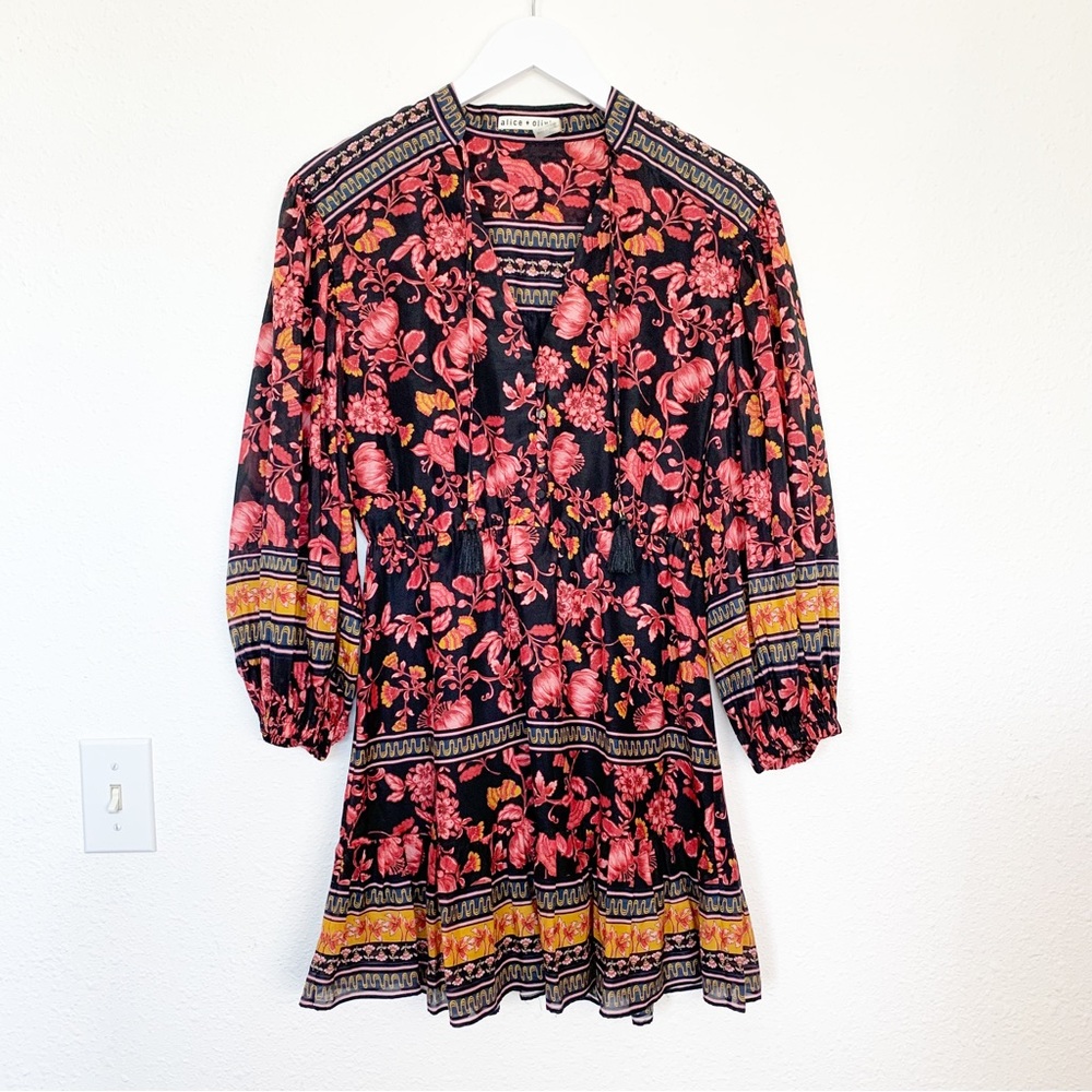 ALICE + OLIVIA Sedona Mandarin Mini Dress Silk Blend Multicolored SIZE 2